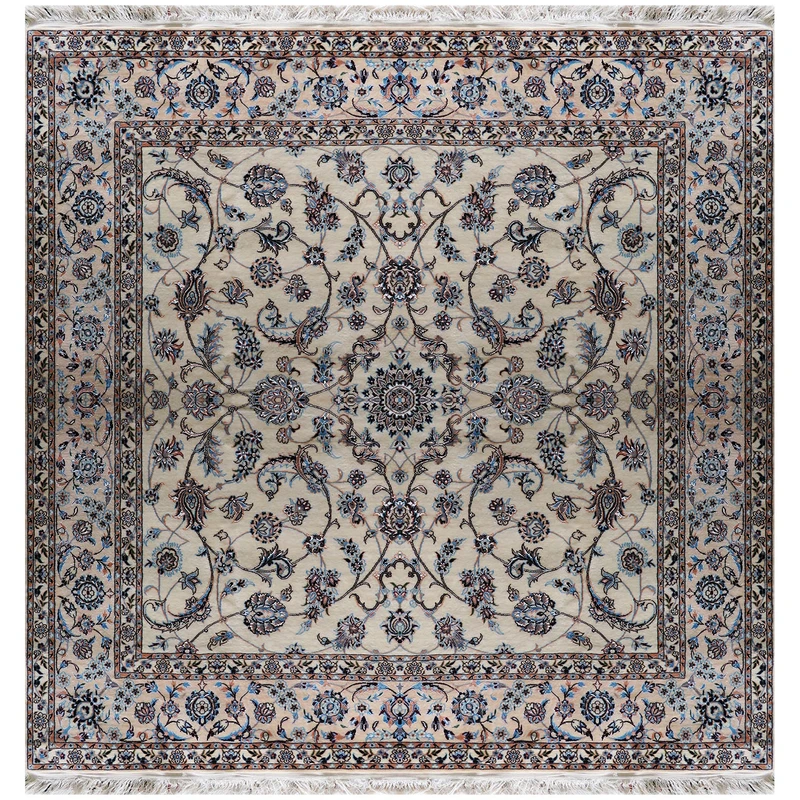 فرش دستبافت ۴ متری مدل مربع نایین ۶لا 899 زمینه کرم