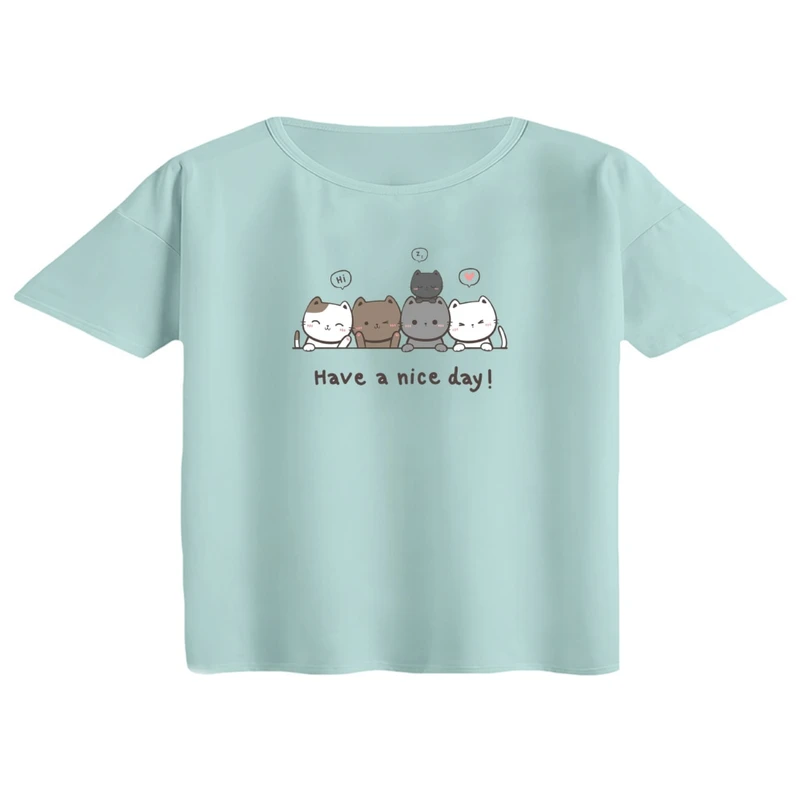 کراپ تی‌شرت آستین کوتاه زنانه مدل گربه های بامزه