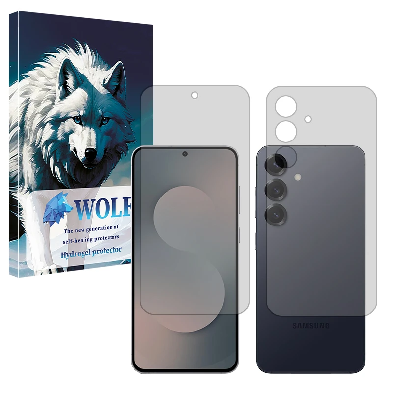 محافظ صفحه نمایش شفاف ولف مدل Tough مناسب برای گوشی موبایل سامسونگ Galaxy S25 FE به همراه محافظ پشت گوشی