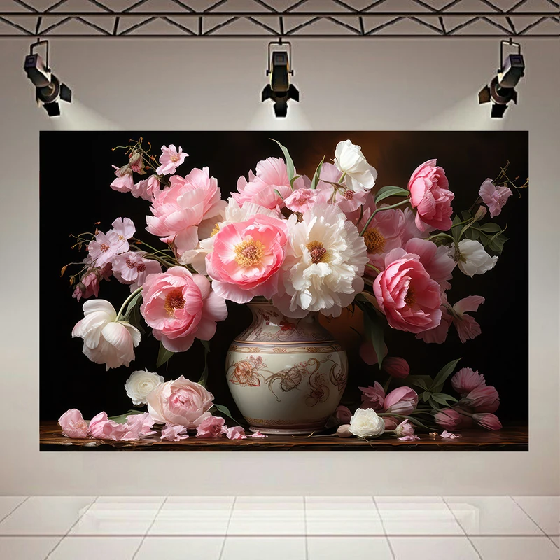 تابلو بوم طرح مخمل گلدان مدل گل شاداب کد AR305560