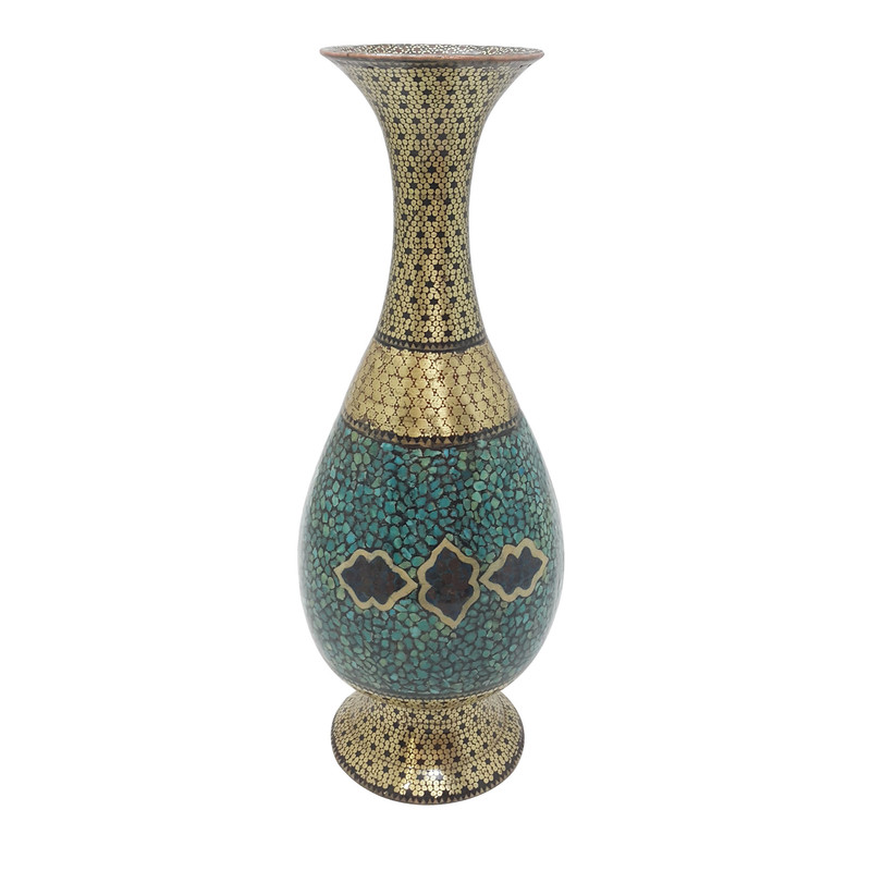 گلدان خاتم کاری مدل فیروزه کوبی طرح دوخاتم کد 015