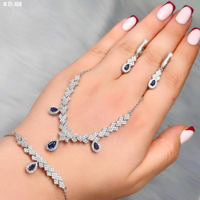 نیم ست نقره زنانه مدل یاقوت کبود