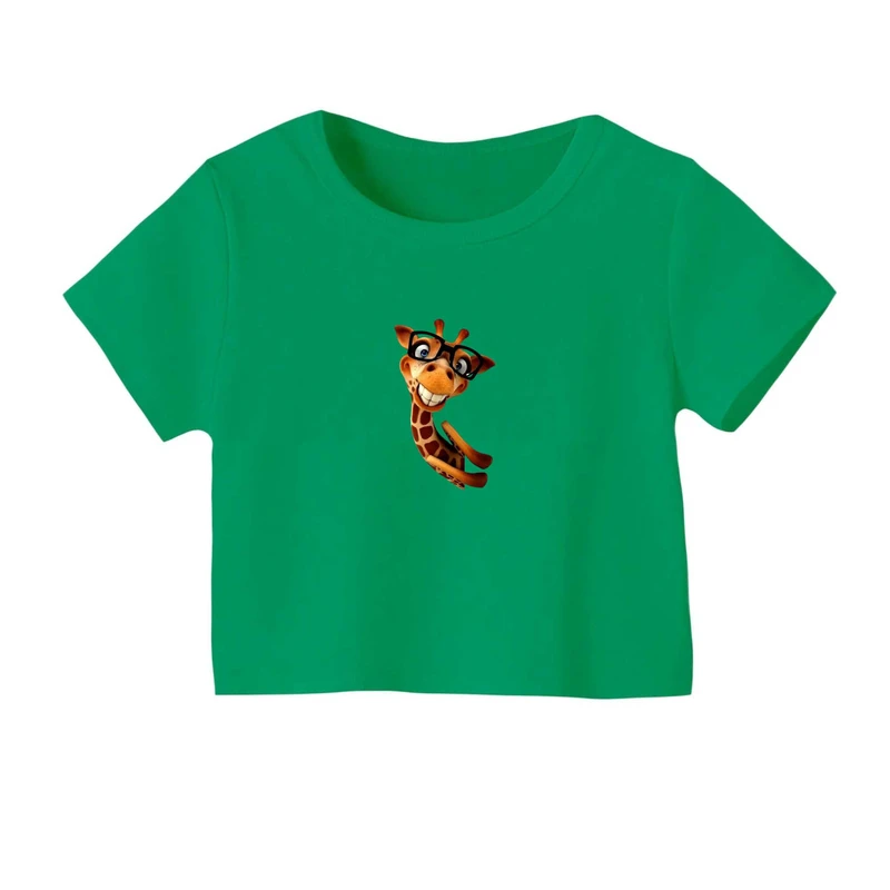 کراپ‌ تی‌شرت آستین کوتاه زنانه مدل زرافه