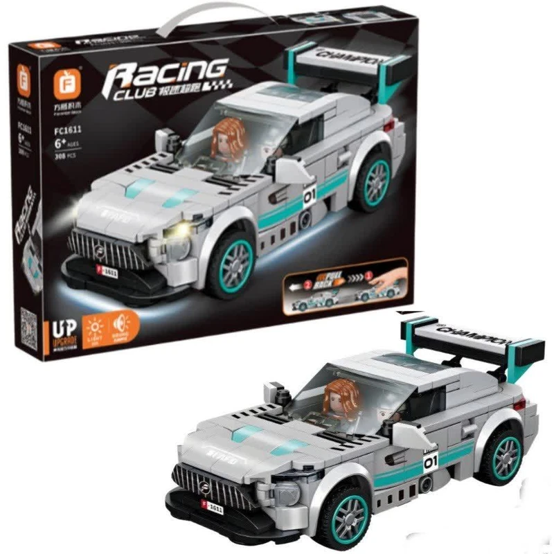 ساختنی 308 تکه ناب سل مدل بنز موزیکال چراغدار عقب کش به همراه دو عدد فیگور کد 308PCS RACING CLUB FC1611 LIGHT&SOUND&PULL BACK