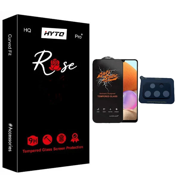 محافظ صفحه نمایش هیتو مدل Rose Antistatic Glavers مناسب برای گوشی موبایل سامسونگ Galaxy a32 به همراه محافظ لنز دوربین 3D