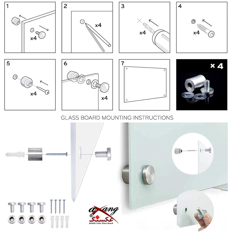 تخته وایت برد شیشه‌ ای عکسنگ مدل AXANG -1280 سایز 120x80 سانتی متر