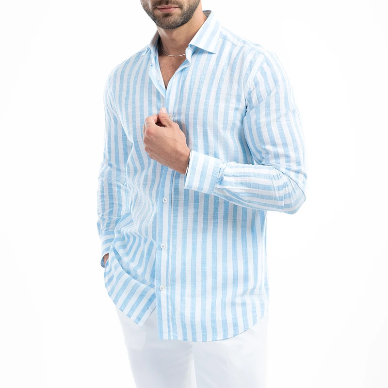پیراهن آستین بلند یقه برگردان مردانه ام کی مدل 1907 رنگ آبی
