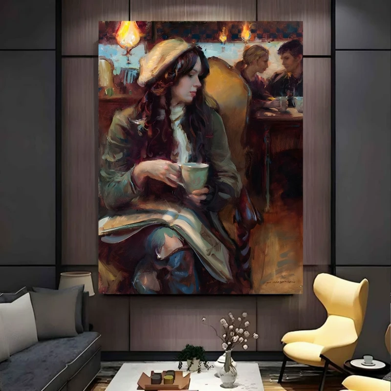 پوستر پارچه ای طرح مخمل نقاشی کافه مدل تنهایی کد FP106430