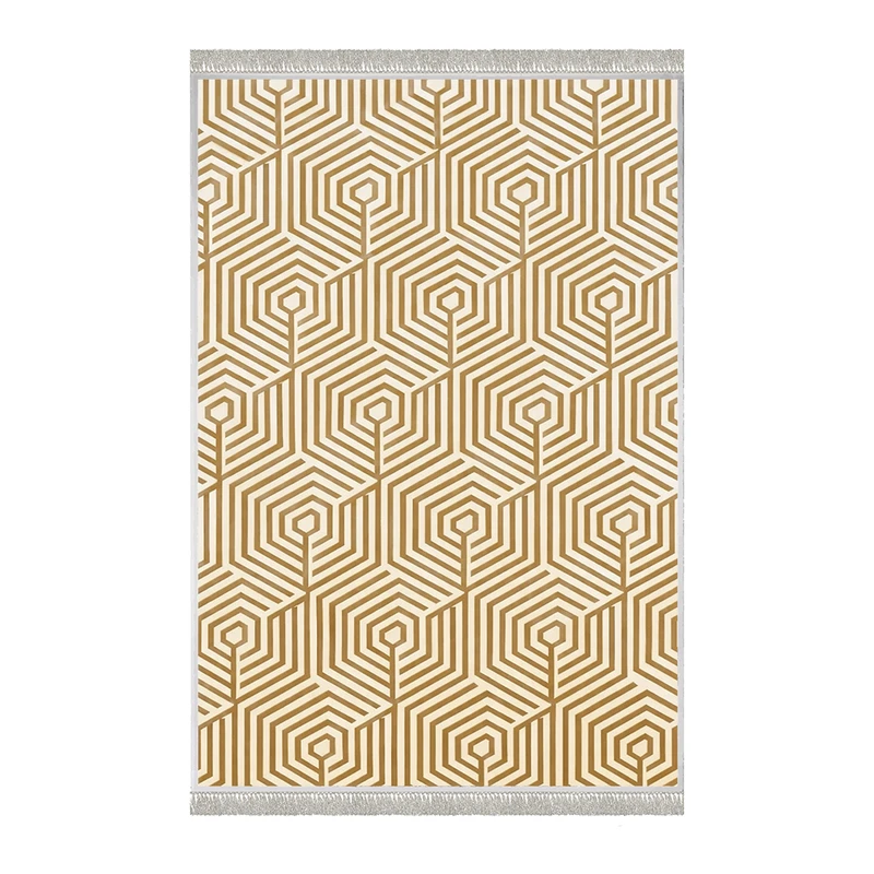 فرش ماشینی 1000 شانه هانوکس زمینه کرم - قهوه‌ای حاشیه کرم مدل مینیمال کد HANM.0024.1