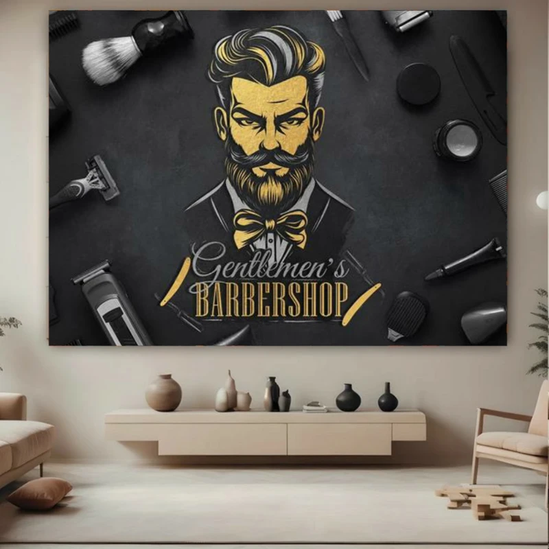تابلو بوم طرح مخمل شیک آرایشگاه مدل BARBERSHOP کد FP106298