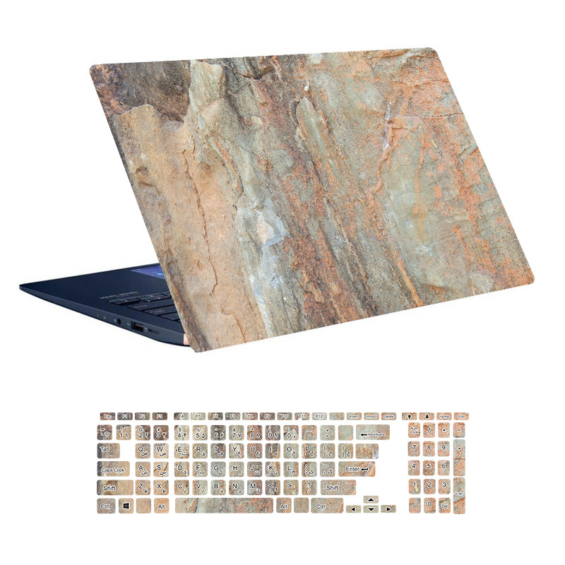 استیکر لپ تاپ توییجین و موییجین طرح Marble کد 52 مناسب برای لپ تاپ 15.6 اینچ به همراه برچسب حروف فارسی کیبورد