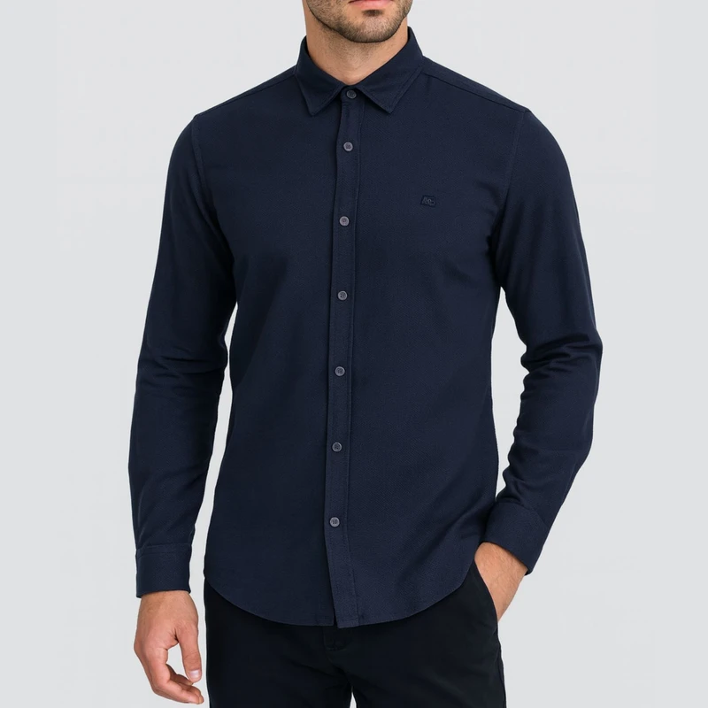 پیراهن آستین بلند یقه برگردان مردانه مدل کنفی