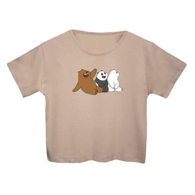 کراپ‌تی شرت آستین کوتاه زنانه مدل خرس های کله فندقی