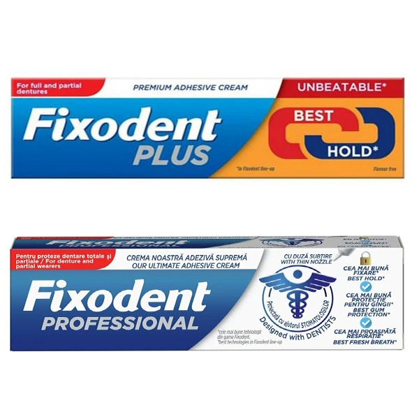 چسب دندان مصنوعی  فیکسودنت مدل Professional وزن 47 گرم به همراه چسب دندان فیکسودنت مدل Hold best وزن 40 گرم