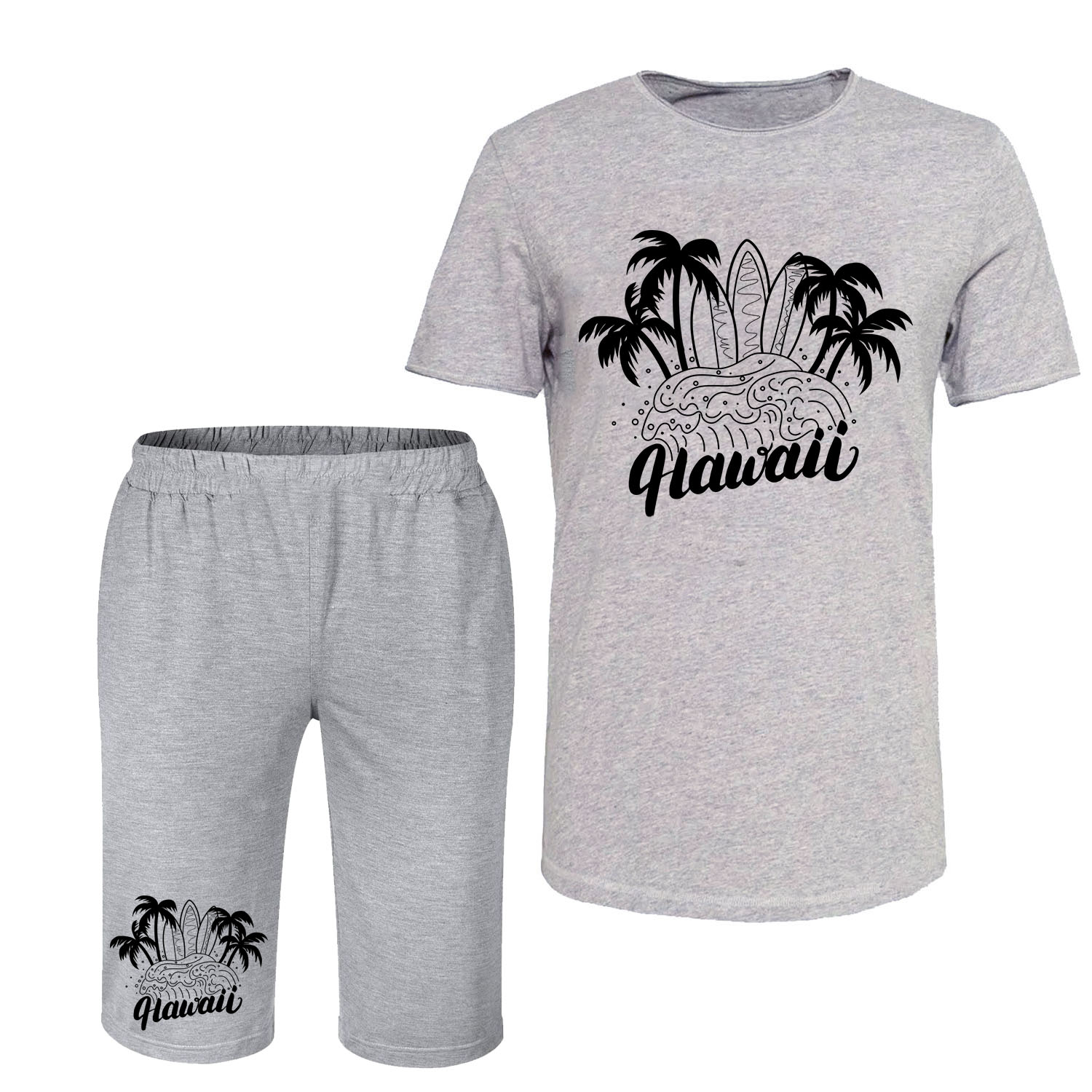ست تی شرت آستین کوتاه و شلوارک مردانه مدل هاوایی کد C57 رنگ طوسی