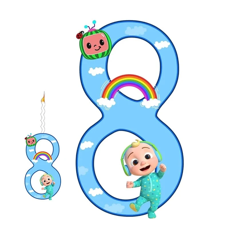 استند رومیزی تولد مدل عدد 8 طرح کوکوملون به همراه شمع