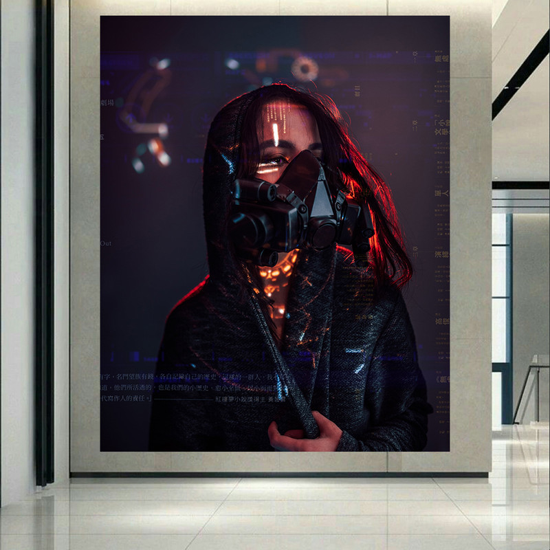 تابلو بوم مدل چرم مخمل طرح گیم cyberpunk دختر و هولوگرام کد AR5230