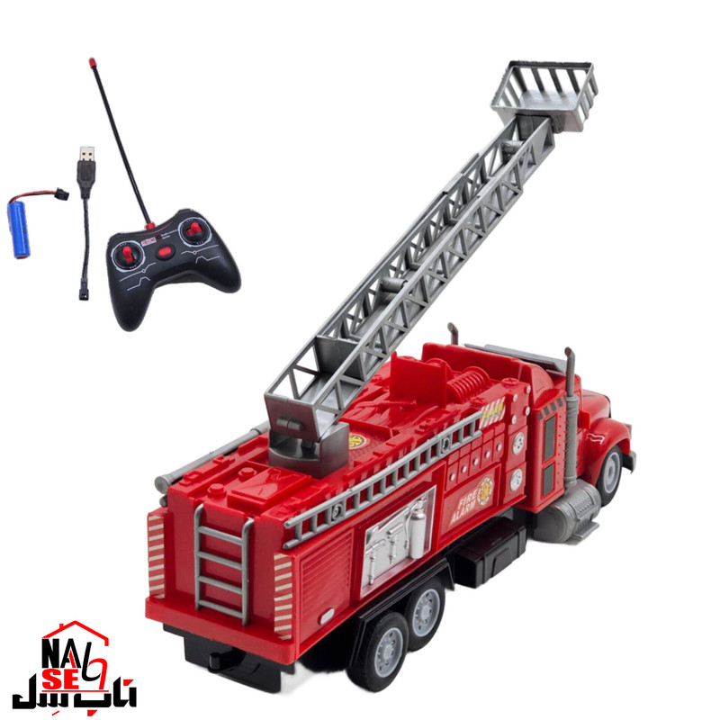 ماشین بازی کنترلی ناب سل مدل کامیون آتش نشانی بالابر شارژی