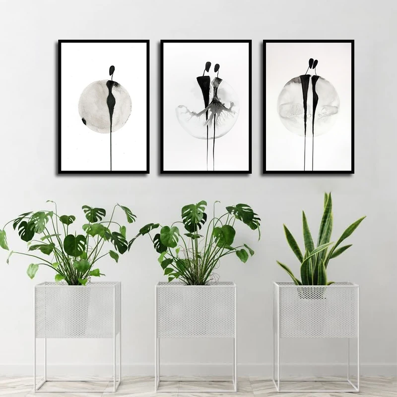 تابلو بکلیت طرح نقاشی مدرن دکوراتیو مدل B-3452 فریم مشکی مجموعه 3 عددی
