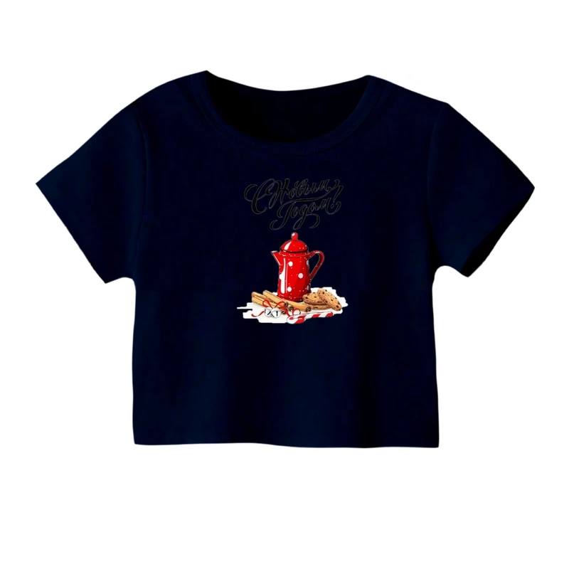 کراپ‌ تی‌شرت آستین کوتاه زنانه مدل نوشته کریسمس کد 4