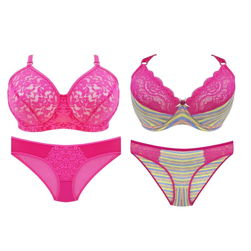 ست شورت و سوتین زنانه مدل دانتل رنگ صورتی مجموعه 2 عددی