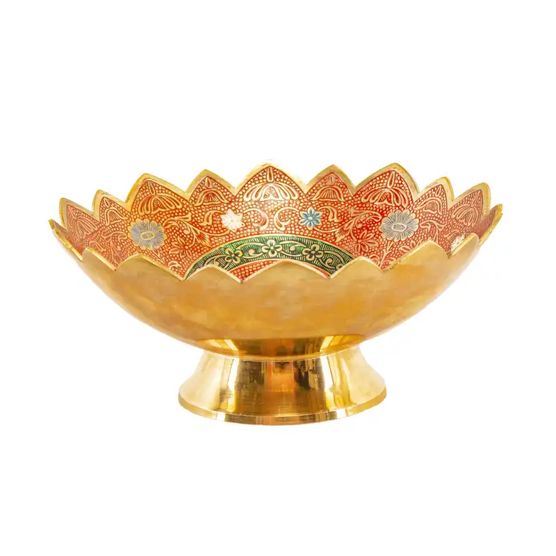 میوه خوری برنجی مدل  نیم پایه قلم زنی دست ساز طرح افرند هندی کد b 240