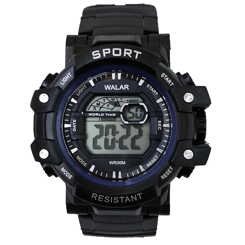 ساعت مچی دیجیتال پسرانه مدل ضدآب ورزشی کرنومتردار اسپرتSPORT مچی چراغدار کد 100
