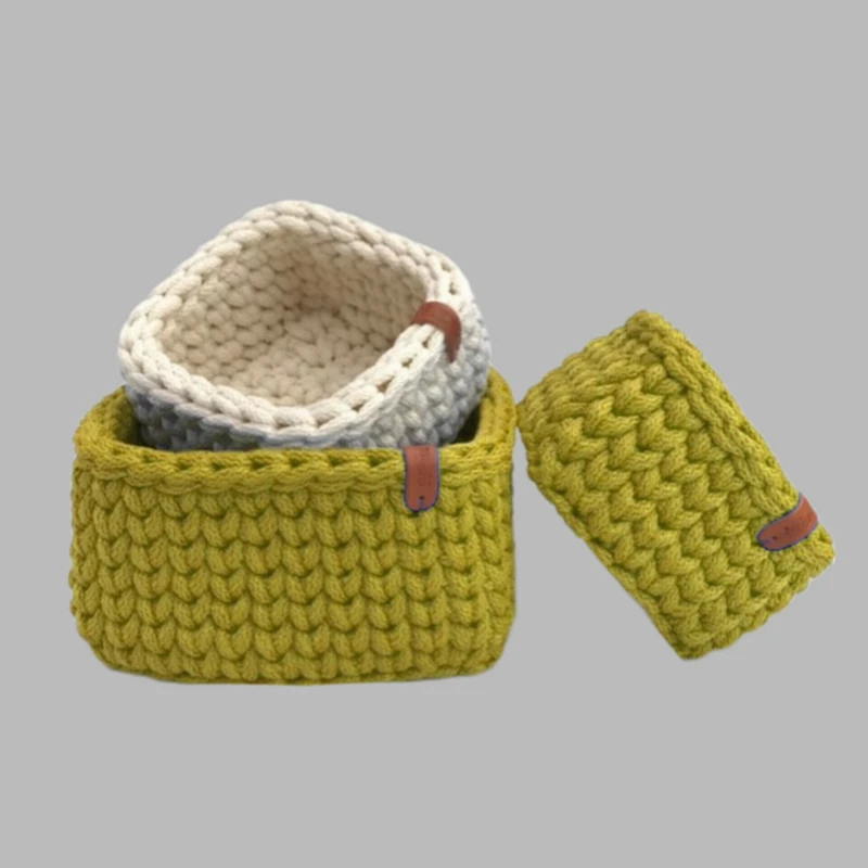 سبد قلاب بافی تریکو طرح مربع  کد 1 مجموعه 3 عددی