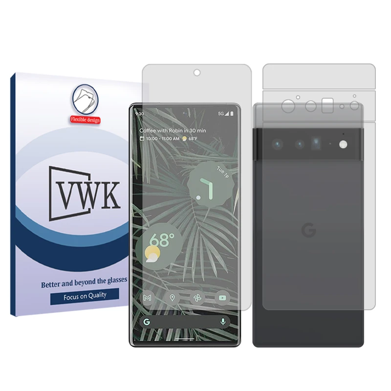 محافظ صفحه نمایش شفاف وی دبلیو کی مدل Tough مناسب برای گوشی موبایل گوگل Pixel 6 Pro به همراه محافظ پشت گوشی