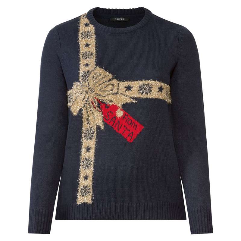 پلیور زنانه اسمارا مدل کریسمسی کد BowTie2022 رنگ سرمه ای