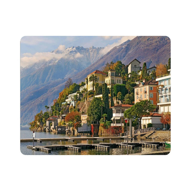 ماوس پد اطلس آبی طرح کوه و اسکله و دریا و خانه  مدل T7220