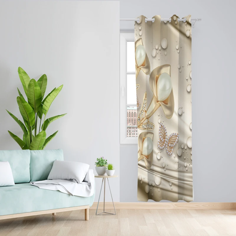 پرده طرح گل نگینی مدل مخمل پانچی کد L 1208L Z سایز 140x200 سانتی متر