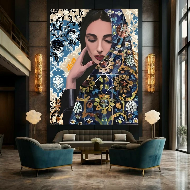 پوستر مدل پارچه ای مخمل طرح انتزاعی ایرانی چادر گلدار کد BK23402