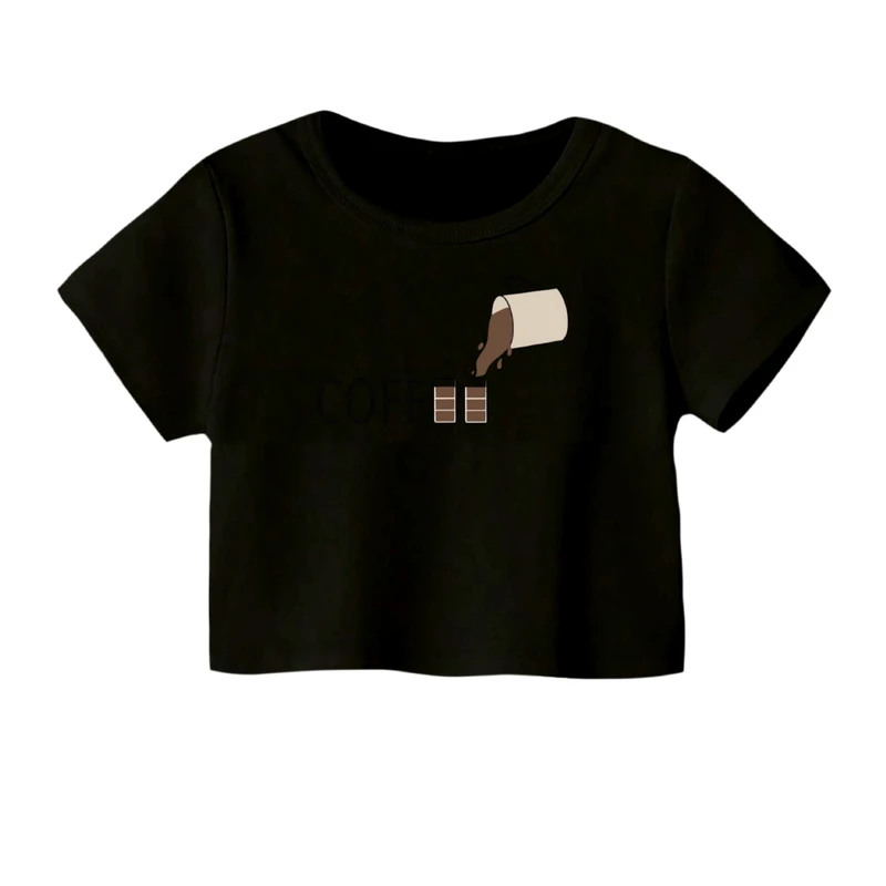 کراپ‌ تی‌شرت آستین کوتاه زنانه مدل قهوه