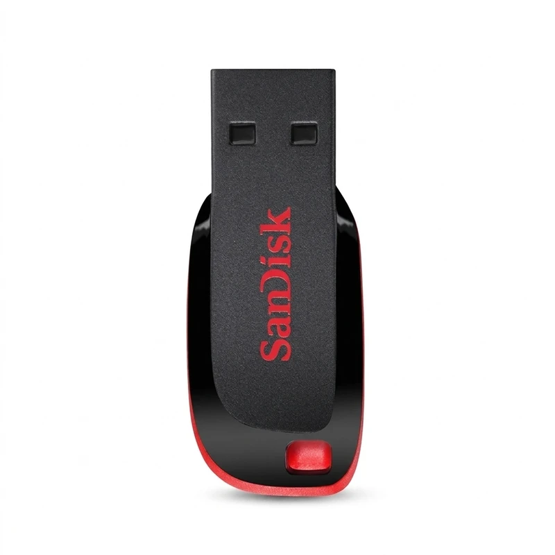 فلش مموری سن دیسک cruzer blade cz50 ظرفیت 32 گیگابایت با رابط usb 2.0، سرعت انتقال 30 مگابایت بر ثانیه، طراحی بدون درپوش و بدنه مات مقاوم در برابر لک و اثر انگشت، دارای شیار اتصال بند و نرم افزار امنیتی
