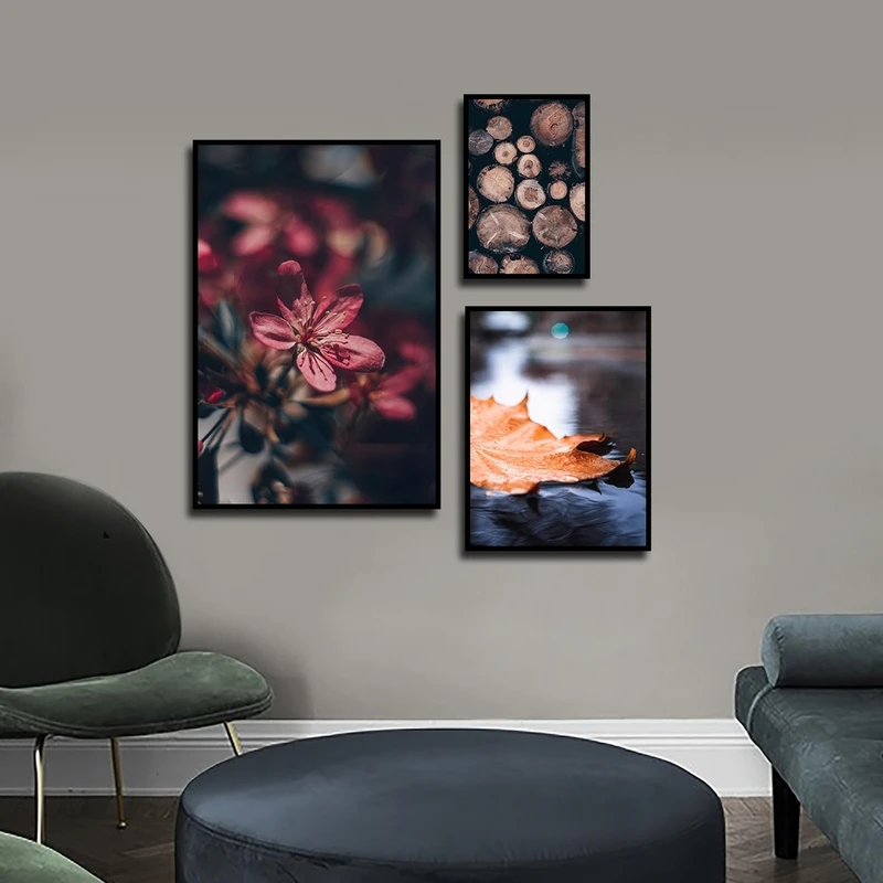 تابلو بکلیت طرح برگ پاییزی و گل مدل شاین اکلیلی B-2424 مجموعه 3 عددی