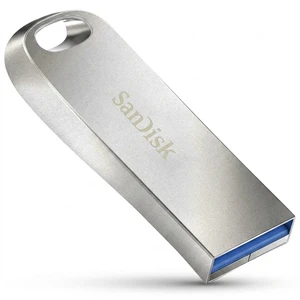فلش مموری سن دیسک مدل ultra luxe ظرفیت 128 گیگابایت با بدنه فلزی، رابط usb 3.1 type-a، سرعت خواندن 150 مگابایت بر ثانیه و نرم افزار کدگذاری sandisk secure access