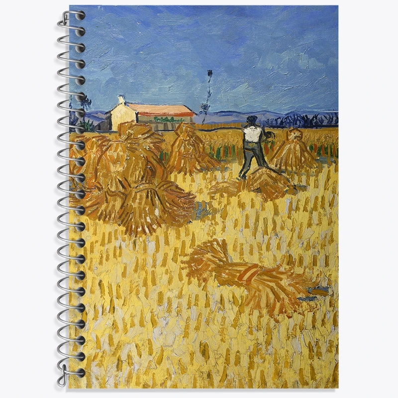 دفتر زبان 50 برگ خندالو مدل دو خط طرح برداشت ذرت در پروونس ونسان ونگوگ (Van Gogh) کد 36787