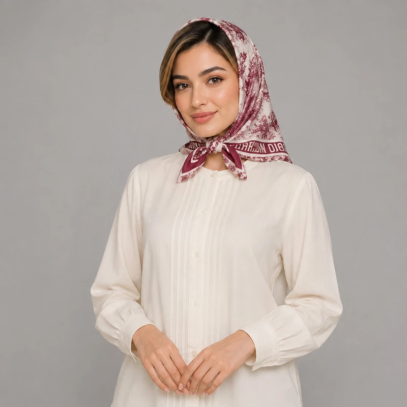 مینی اسکارف زنانه مدل نخی طبیعت و جنگل حاشیه