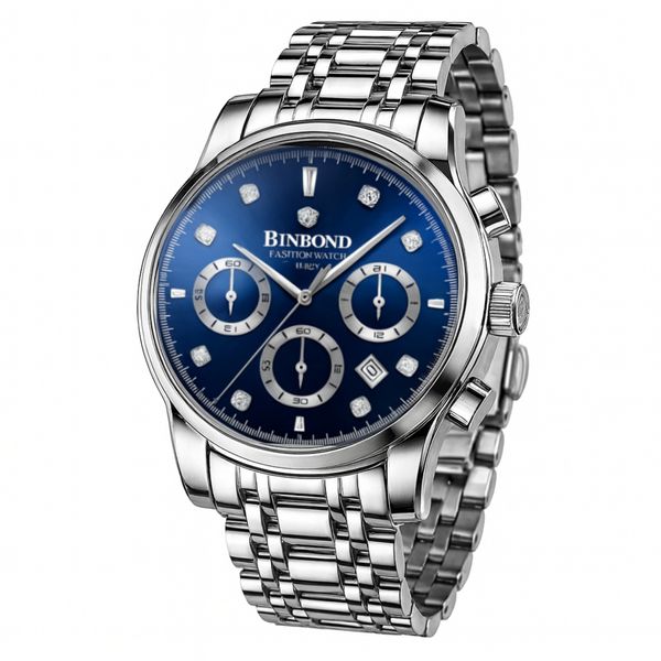 ساعت مچی عقربه‌ای کوارتز مردانه بین باند مدل اسپرت سه موتور فعال کرنوگراف بند استیل کد B6