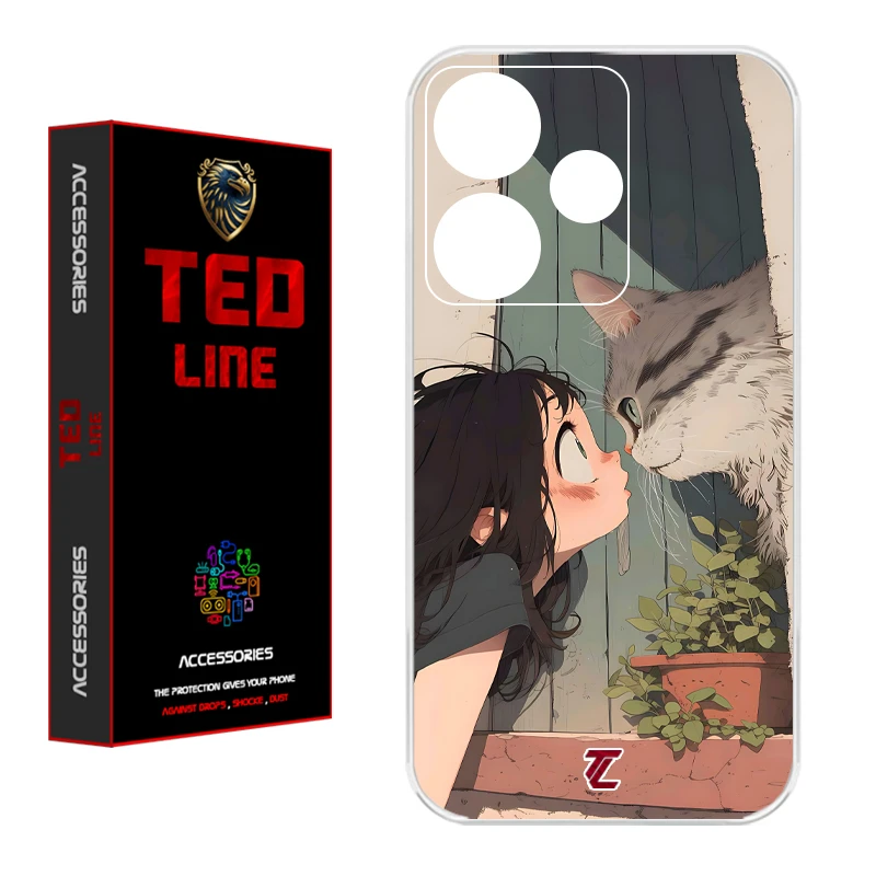 کاور تدلاین طرح دختر و گربه کد 1205 مناسب برای گوشی موبایل شیائومی Redmi 13 4G