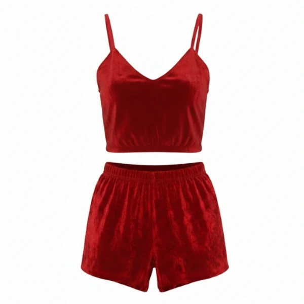 ست نیم تنه و شلوارک راحتی زنانه مدل مخمل کد 1003