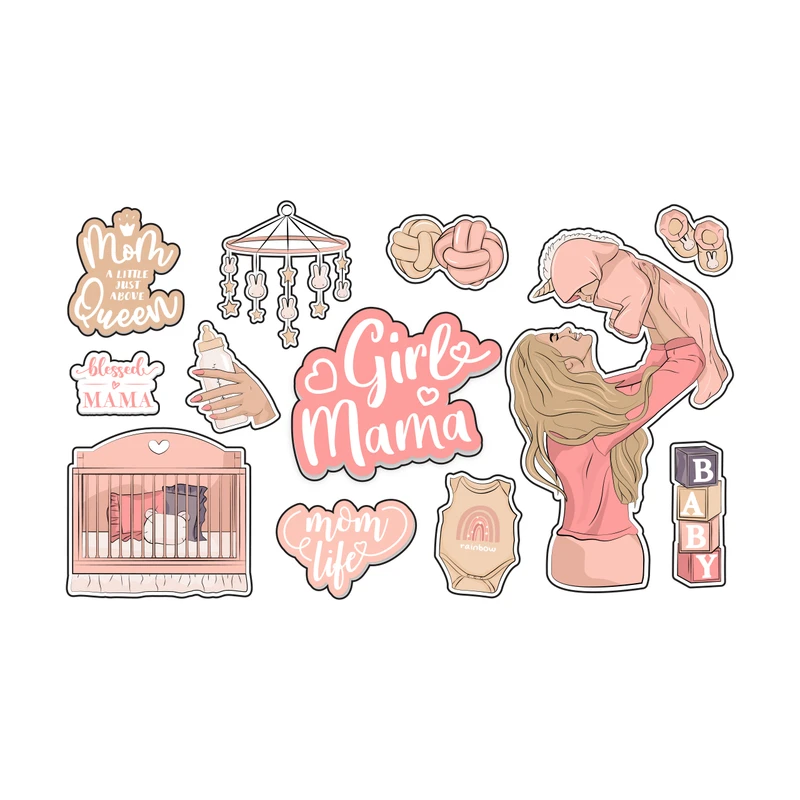 برچسب لپ تاپ پویا مارکت طرح دختر مامان کد 2441 مجموعه 12 عددی