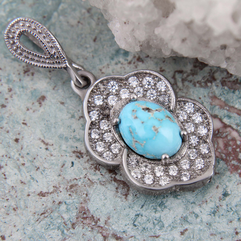 آویز گردنبند نقره زنانه بازرگانی میلادی مدل فیروزه طبیعی نیشابور روکش رادیوم کد PKR-362