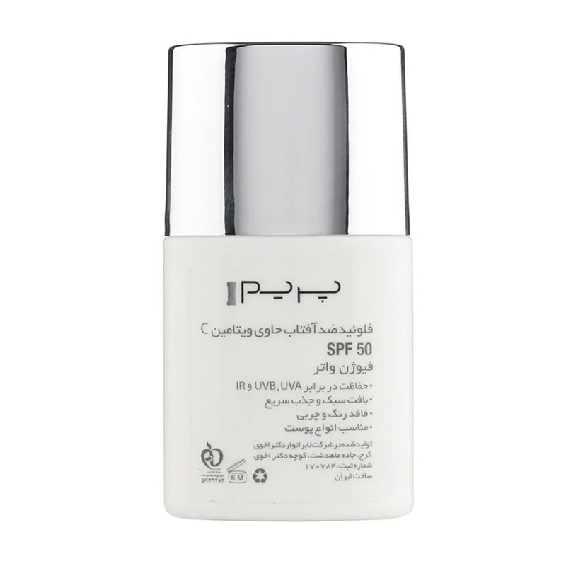 فلوئید ضد آفتاب بدون رنگ پرایم SPF50 مدل C-Prime Fusion Water محافظ UVA ،UVB و +++PA، ضد جوش و آکنه، ضد حساسیت مناسب انواع پوست حجم 40 میلی‌لیتر