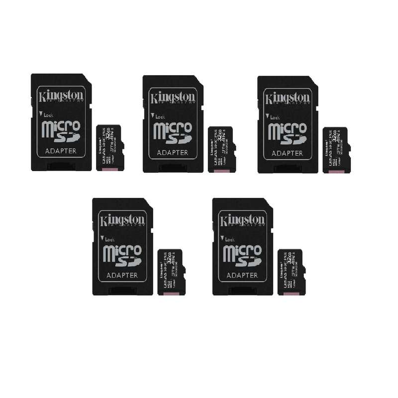 کارت حافظه microSDXC کینگستون مدل CANVAS کلاس 10 استاندارد UHS-I U1 سرعت 100MBps ظرفیت 32 گیگابایت به همراه آداپتور SD بسته 5 عددی 