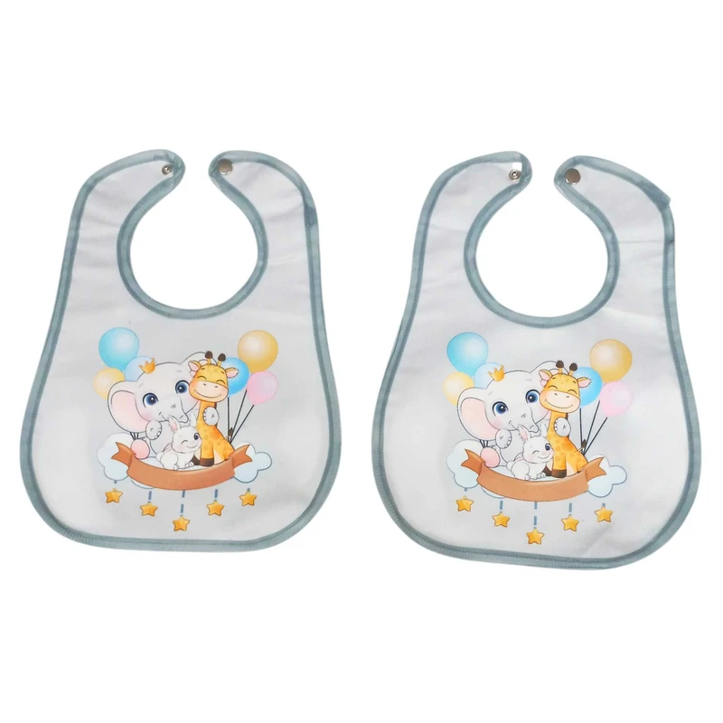 پیش بند نوزادی مدل دکمه ای طرح فیل و زرافه بسته ۲ عددی