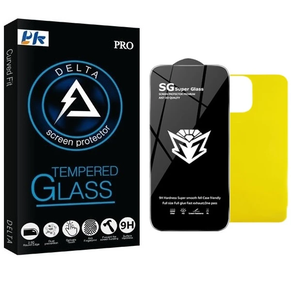 محافظ صفحه نمایش پي كي مدل Super Glass مناسب برای گوشی موبایل اپل iPhone 13 به همراه محافظ پشت گوشی