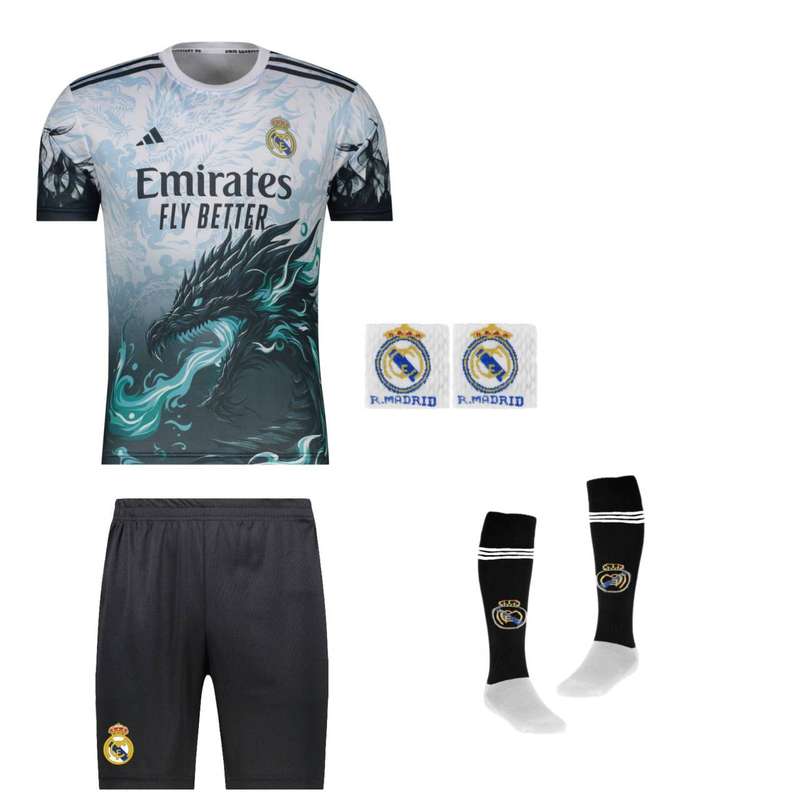 ست 5 تکه لباس ورزشی پسرانه مدل دراگون رئال مادرید طرح امباپه کد f2026 رنگ آبی روشن ست 5 تکه لباس ورزشی پسرانه مدل دراگون رئال مادرید طرح امباپه کد f2026 رنگ آبی روشن