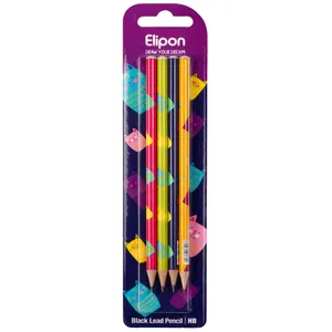 مداد مشکی الیپون مدل فانتزی گرد کد 8101840 بسته 4 عددی 